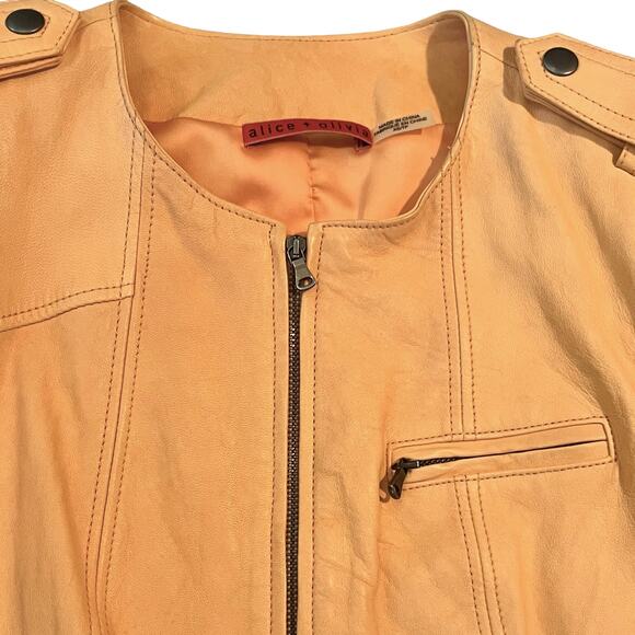 NWT Alice + Olivia Peach Lamb Leather Jacket, Size XS - Picture 2 of 8